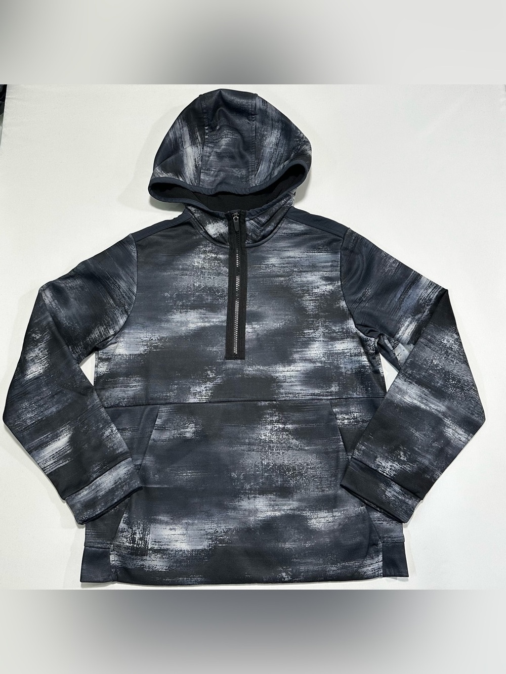Athletic Works Boys Black Gray Abstract 1/4 Zip Fleece Hoodie XL 14-16 EUC